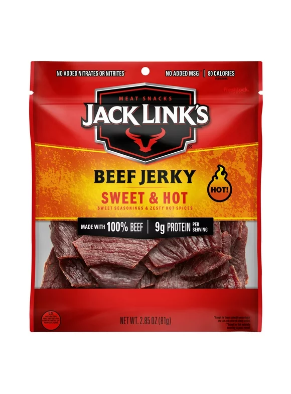 Jack Links Beef Jerky, Sweet & Hot, 100% Beef, 9g of Protein per Serving, 2.85 oz Bag
