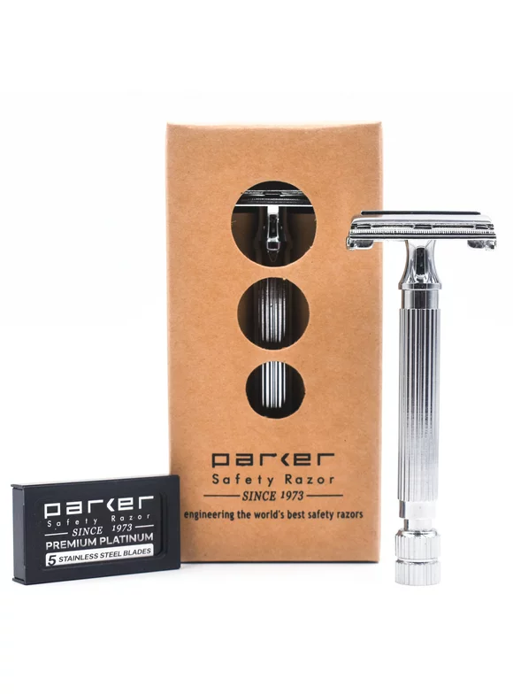 Parker Safety Razor 82R Heavyweight Butterfly Razor with Brass Handle5 Parker Razor Blades Included