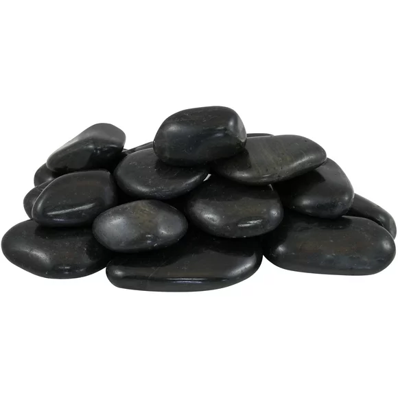 Rainforest Outdoor Decorative Natural Stone, Super Polished Pebbles, Black, 2-3", 30lbs.