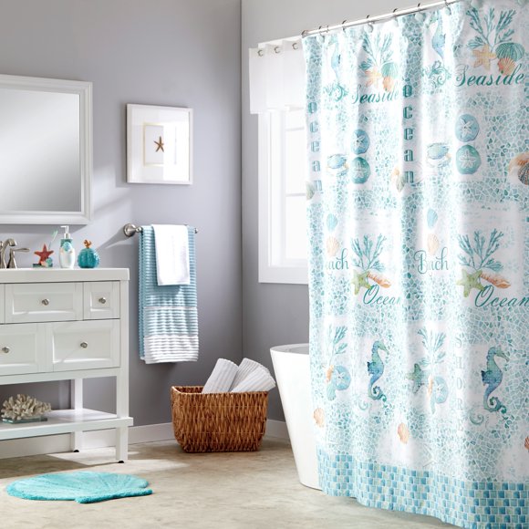 SKL Home South Seas Fabric Shower Curtain, Teal, 70" x 72"