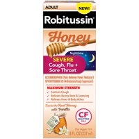Robitussin Honey Severe Cough, Flu & Sore Throat Nighttime Max Syrup, Ages 12+, 8 oz