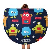 SIDONKU 60 inch Round Beach Towel Blanket Pattern Monsters Cute Little Boy Fun Toy Button Paw Travel Circle Circular Towels Mat Tapestry Beach Throw