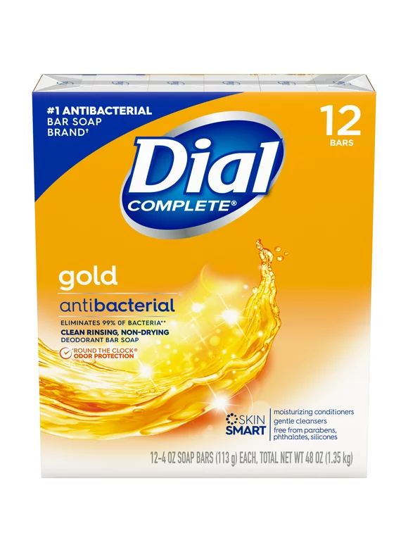 Dial Complete Antibacterial Deodorant Bar Soap, Gold, 4 oz, 12 Bars