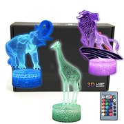 Elephant Lion Giraffe Wild Animals Group 3D Illusion Table Lamp Night Light with Greeting Card,Lighted Base,16 Colors Change,Remote Control,Funny Gift for Men,Women,Kids,Boys,Grils,Teens