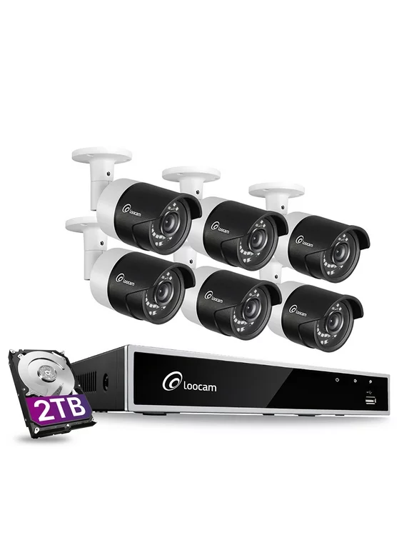 1080P Outdoor Security Camera System, 5MP Lite 8CH DVR with 2TB HDD, 6 x Outdoor/Home 2MP Surveillance Cameras with Night Vision, Motion Alert, Remote Access