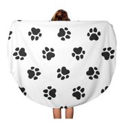 SIDONKU 60 inch Round Beach Towel Blanket Dog Pattern Black Traces of Paws Cat Step Pawprint Travel Circle Circular Towels Mat Tapestry Beach Throw