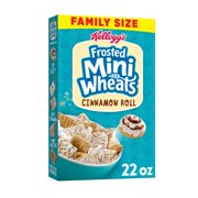 Kellogg's Frosted Mini-Wheats Breakfast Cereal, High Fiber Cereal, Kids Snacks, Cinnamon Roll, 22oz, 1 Box
