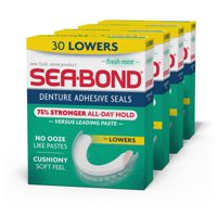 Sea Bond Secure Denture Adhesive Seals, For an All Day Strong Hold, 30 Mint Flavor Seals for Lower Dentures (4 Pack)