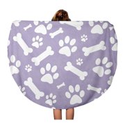 SIDONKU 60 inch Round Beach Towel Blanket Purple and White Dog Paw Bones Pattern That Travel Circle Circular Towels Mat Tapestry Beach Throw