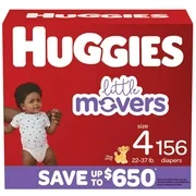 Huggies Little Movers Diapers, Size 4 - 22-37 Pounds (156 Count)