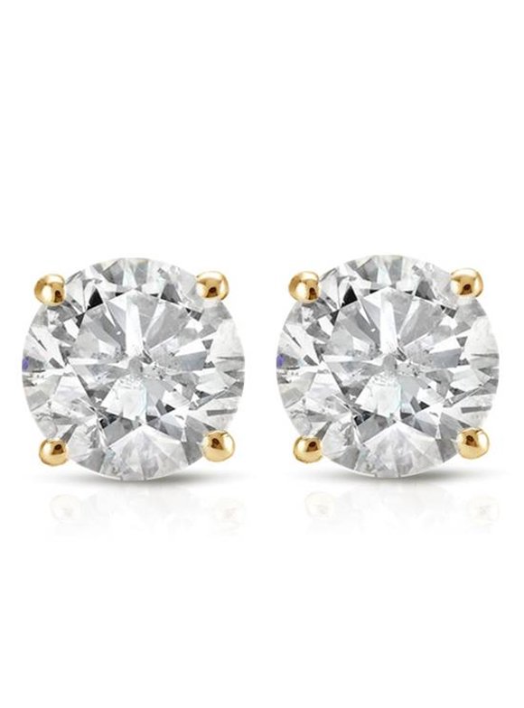 1ct Round Cut Diamond Stud Earrings in 14K Yellow Gold with Screw Backs