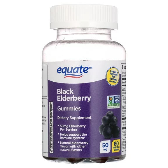 Equate Non GMO Vegetarian Gummies, Black Elderberry, 50 mg, 60 Count