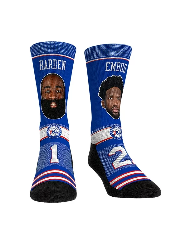 Rock Em Socks James Harden & Joel Embiid Philadelphia 76ers Teammates Player Crew Socks