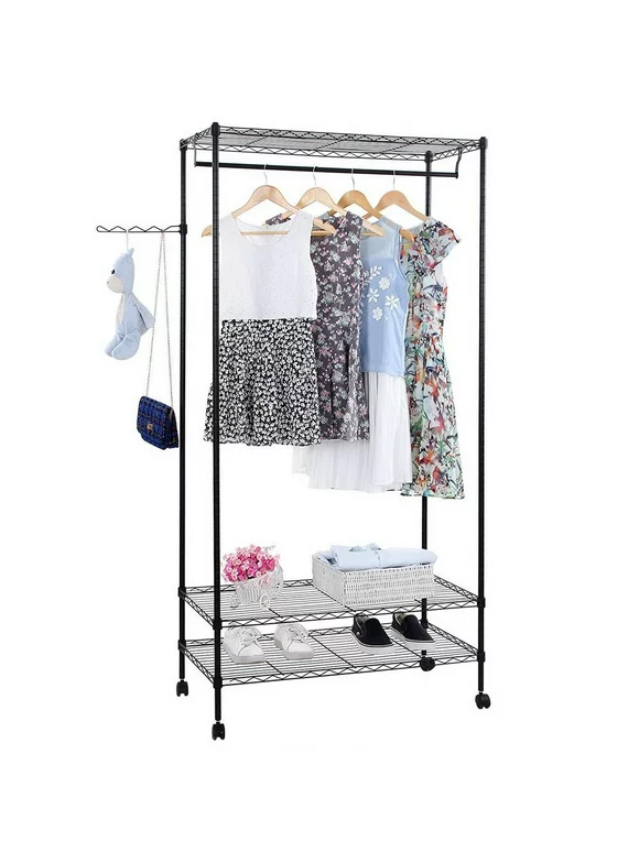 Winado Portable Clothes Hanger Dry Shelf Movable Wardrobe Rolling Clothes Rack