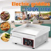 1500W Commercial Electric Heating Countertop Griddle Flat Top Cast Iron Cooking Plate Adjustable Temp Control Restaurant Grill BBQ