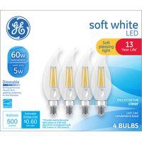 GE LED 5W (60W Equivalent) Soft White, Clear Decorative Light Bulbs, Dimmable, Small Base, Dimmable, 4pk