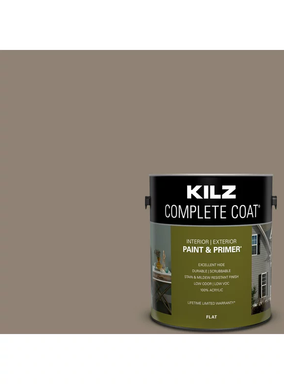 KILZ Complete Coat Paint & Primer, Interior/Exterior, Flat, Bohemian Earth, 1 Gallon