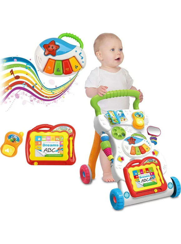 3 in 1 Baby Walker for Boys Girls, Sit to Stand up Learning Walkers, Toddler Push Walking Toys, Infant Musical Activity Center, Birthday Gift for 6 9 12 18 24 Months, 1 2 Years Old Child