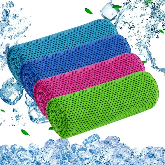 SUPTREE Cooling Towel 4 Pack for Neck and Face, Quick Dry Travel Sweat Towels for Hot Weather Camping Gym Workout