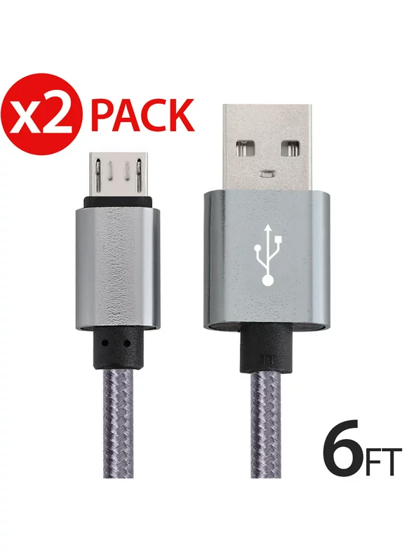 2x Micro USB Cable Charger For Android, FREEDOMTECH 6ft USB to Micro USB Cable Charger Cord High Speed USB2.0 Sync and Charging Cable for Samsung Galaxy S6, S7, HTC, Moto, Nokia, MP3, Tablet and More