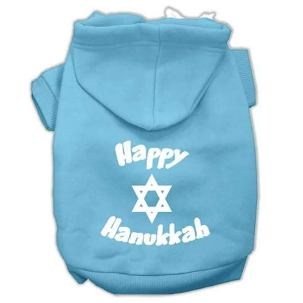 Mirage Pet 62-25-05 XSBBL Happy Hanukkah Screen Print Pet Hoodies&#44; Baby Blue - Extra Small - Size 8