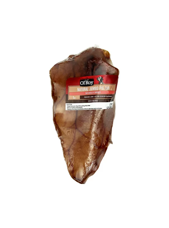 Ol' Roy Natural Jumbo Pig Ear Chew for Dogs, 1 Count, 1.2 oz