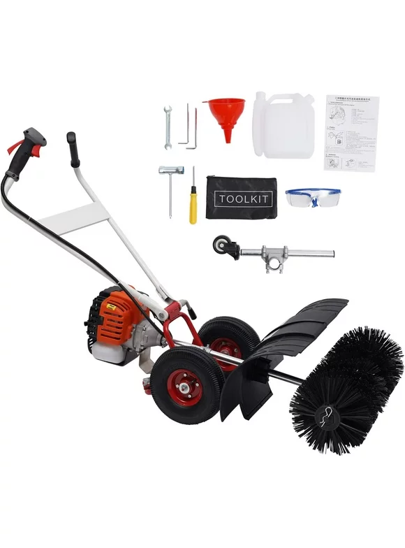 52cc Gas Power Broom Sweeper 2.5HP Walk-Behind Driveway Turf Grass Snow Cleaning