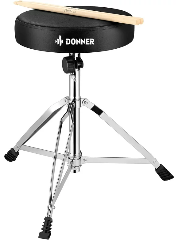 Donner Drum Throne Set, Padded Seat Height Adjustable Drum Stools for Adult and Kids, 5A Drumsticks Included