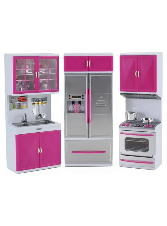 Bisontec My Modern Kitchen Full Deluxe Kit Battery Operated Kitchen Playset: Refrigerator, Stove, Sink