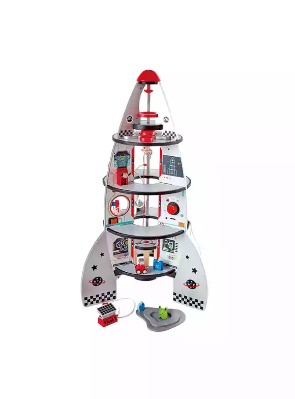 Hape Four-Stage 20 Piece Durable Wooden Rocket and Spaceship Toy for Children