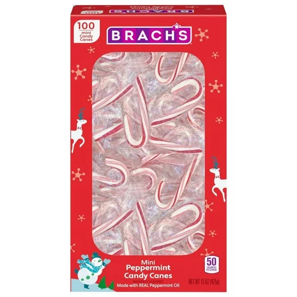 Brach's Mini Peppermint Holiday Candy Canes, Christmas Stocking Stuffer Candy, 100ct Box, 15oz