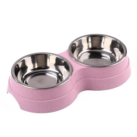 Dog Double Bowl Puppy Food Feeder Stainless Steel Pets Drinking Dish