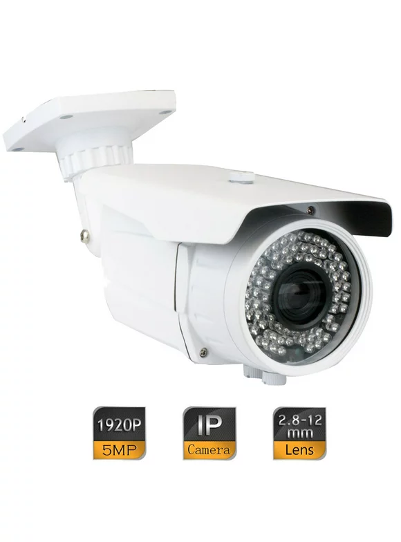 GW Security 5MP Super HD 1920P Network PoE Outdoor Indoor Security Bullet IP Camera with 2.8-12mm Varifocal Zoom Len, 64-IR LED 180FT Night Vision (GW5080IP)