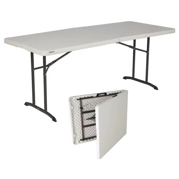 Lifetime 6 Foot Rectangle Fold-in-Half Table, Indoor/Outdoor Commercial Grade, Almond (80382)