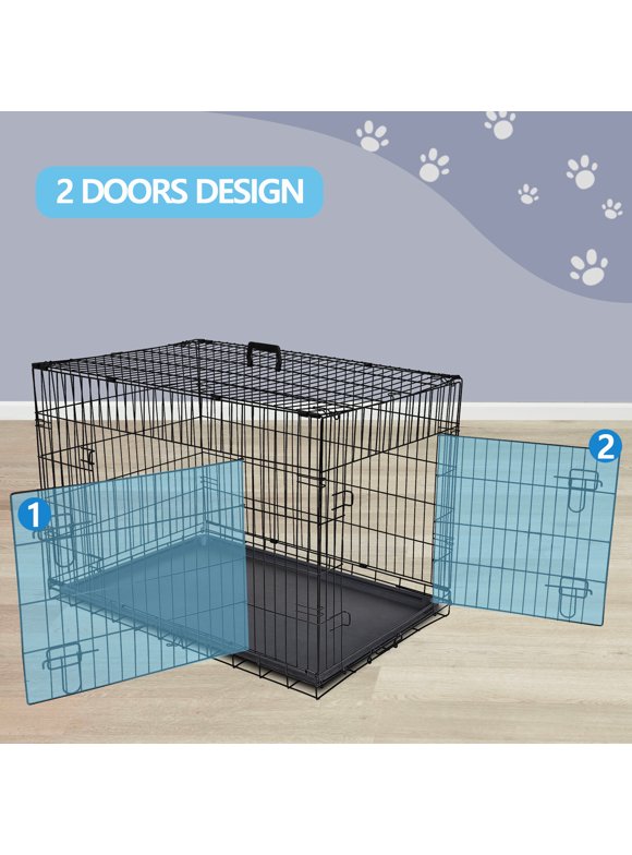 HomGarden 36 Foldable Dog Crate Steel Pet Kennel Double Door Medium Dog Cage