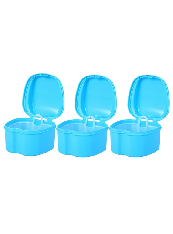 moobody 3 Pack Denture Bath Box Case False Storage Box Cleaning Container Rinsing Basket Retainer Appliance Holder Tray