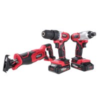 Hyper Tough 20V Max Lithium-ion 3/8-in. Cordless Drill, 1/4-in. Impact Driver & Reciprocating Saw Combo Kit (3-Tool) with (2)1.5Ah Lithium-ion Batteries, Charger, Wood Blade, Bit Holder & LED Lights