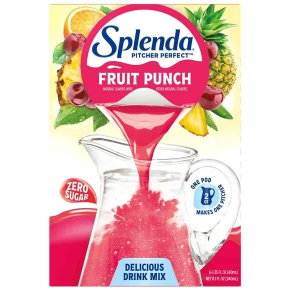 Splenda Pitcher Perfect Zero Sugar Drink Mix, Fruit Punch, 6 Liquid Pods, Makes 12 Quarts