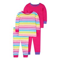 Little Star Organic Baby & Toddler Girls Brights Snug Fit Cotton Long Sleeve Pajamas, 4-Piece Set (9M-5T)