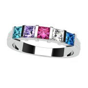 NANA Princess Channel Set Mothers Ring with 1 to 6 Simulated Birthstones - 10k White Gold - Size 4 Stone1