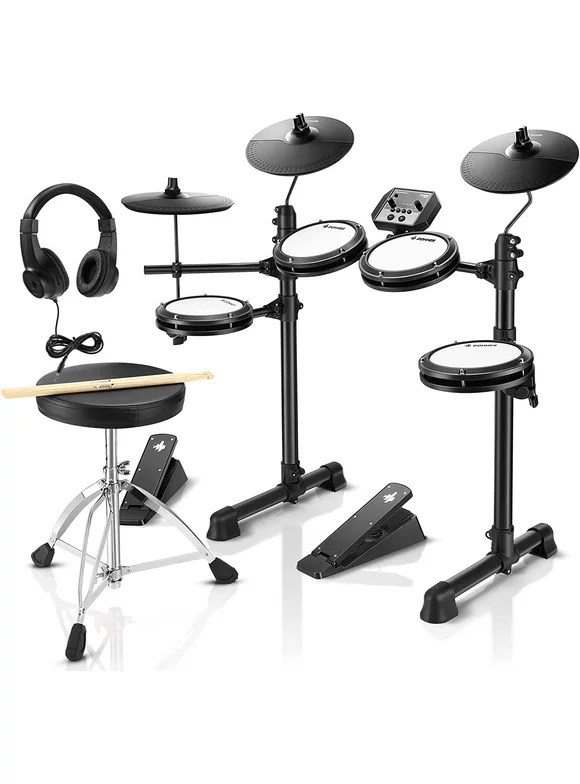 Donner DED-80 Electric Drum Set, Electronic Drum Kit for Beginner with 180 Sounds, Quiet Mesh Drum Set with Heavy Duty Pedals