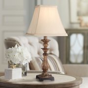 Regency Hill Cottage Accent Table Lamp 18" High Antique Distressed Light Bronze Square Shade for Bedroom Bedside Nightstand