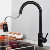 2021 Upgrade 17inch Pull-Out Kitchen Faucets Single Handle Single Lever Pull Down Sprayer Spring Kitchen Sink Faucet, 2 Water Mode, Matte Black