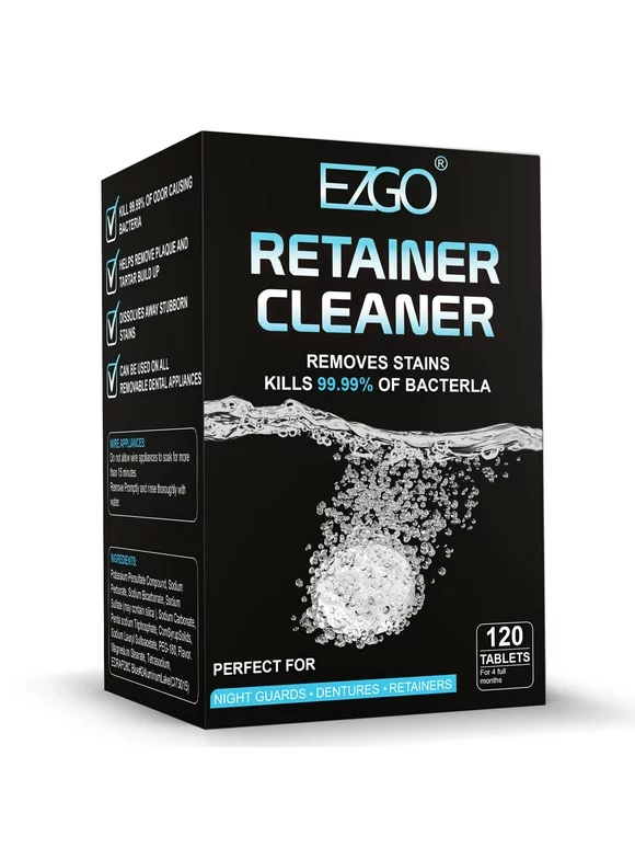 EZGO Retainer Cleaner Tablets Denture Cleaning Tablets  120pc Individually Wrapped Tablets . 4 Months Supply