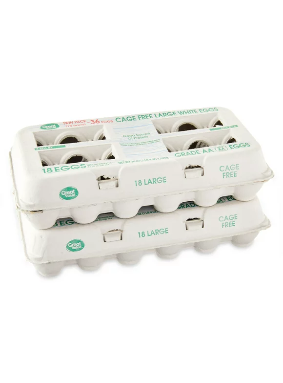Great Value Cage-Free Grade AA Large White Eggs, 36 Count
