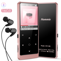 Hommie MP3 Player, 9 Touch Button HiFi Lossless Sound Music Player with FM Radio Voice Recorder, 16GB Bluetooth 4.0, Pink
