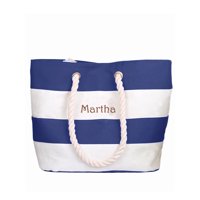 Personalized Large Blue Canvas Beach Tote Bag w/Laser Engraved Name