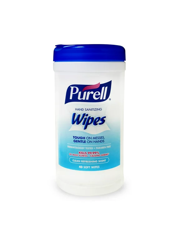 PURELL Hand Sanitizing Wipes, Clean Refreshing Scent, Canister, 40 Soft Wipes