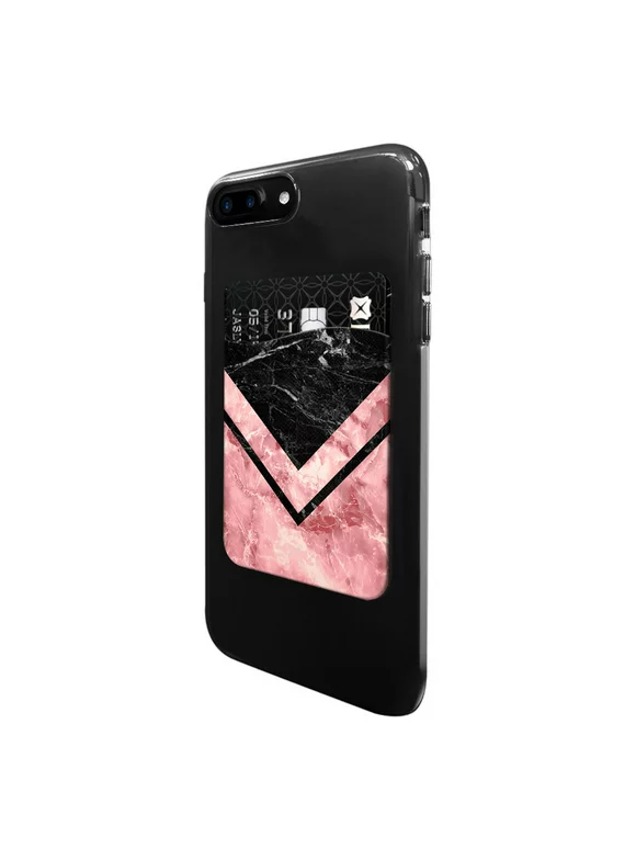FINCIBO Self-Adhesive Credit Card Holder Wallet for All Smart Cell Phones, Arrowhead Black Pink Marble