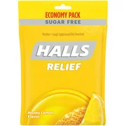 HALLS Relief Honey Lemon Sugar Free Cough Drops, Economy Pack - 70 Drops